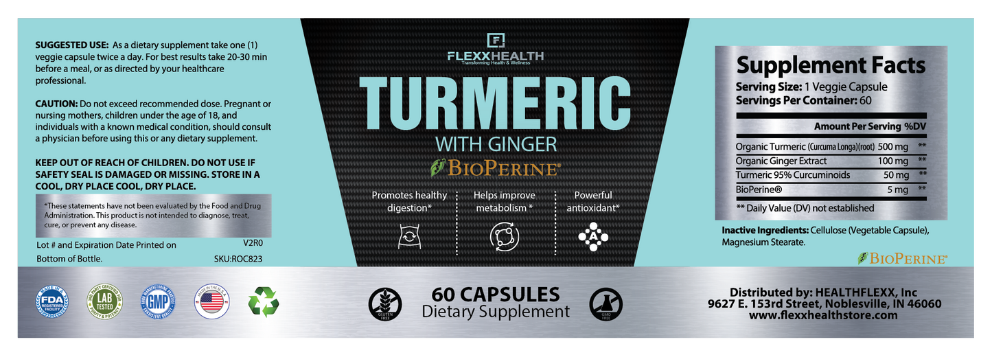 TURMERIC w/GINGER & BIO-PERINE by FLEXX HEALTH™